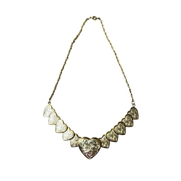 Montana Silversmiths Jewelry - Vintage Montana Silversmiths Silver And Gold Hearts Choker Necklace Western